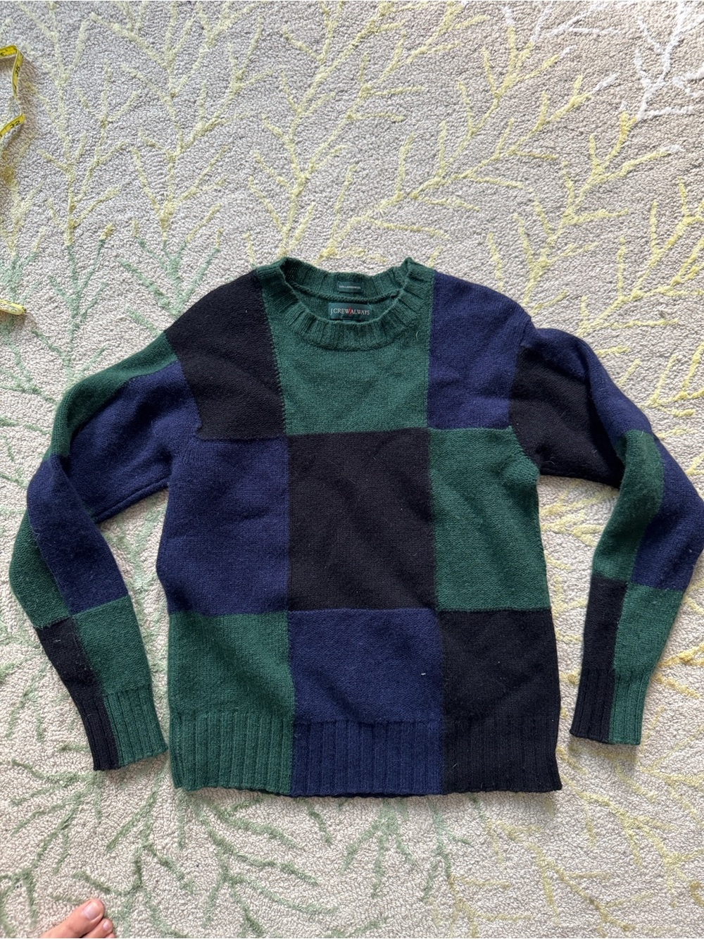 Mens XLT Vintage J Crew Oarsman crew neck 100% Wool Sweater Colorblock RARE S